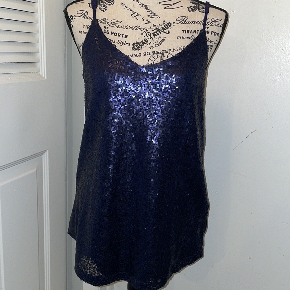 Joe Fresh Sequin tank top SZ Medium- Navy Blue- adjustable straps- never worn